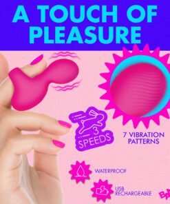 Vibrating pleasure device held by a hand with pink nails