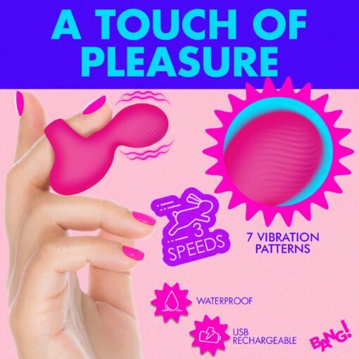 Vibrating pleasure device held by a hand with pink nails