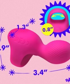 Vibrant pink silicone toy with measurements displayed
