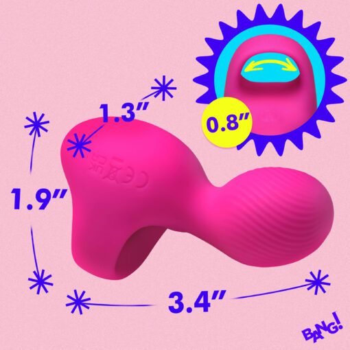 Vibrant pink silicone toy with measurements displayed