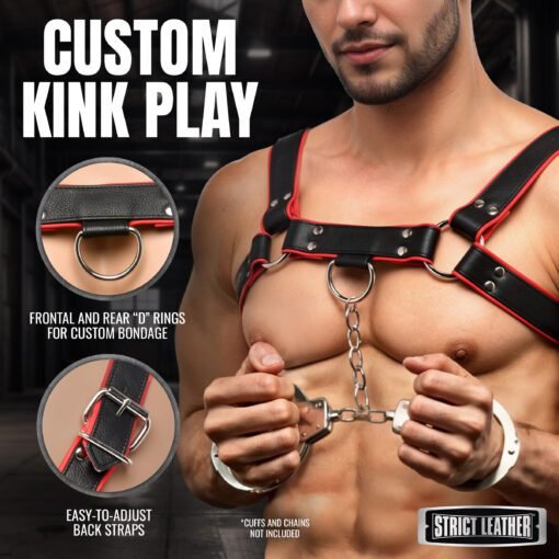 Leather English Bull Dog Harness Black/Red - Image 3