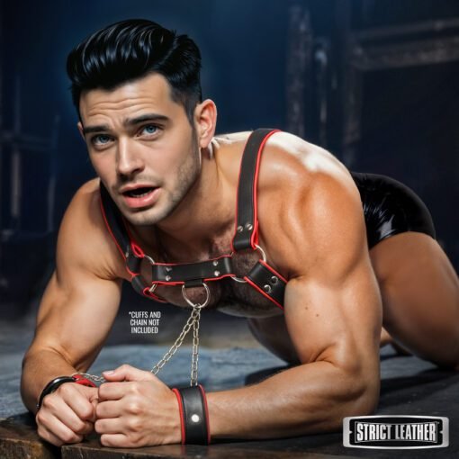 Leather English Bull Dog Harness Black/Red - Image 5