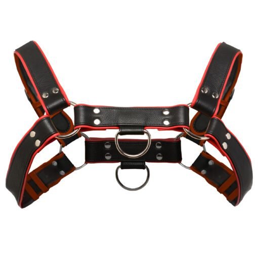 Leather English Bull Dog Harness Black/Red - Image 6