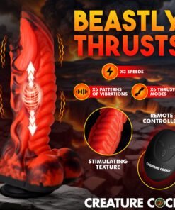 Red vibrating toy with remote control and multiple settings