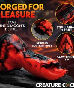 A fantasy-themed adult toy designed with a dragon motif, featuring a stimulating texture and strong suction base.