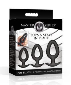 Three-piece silicone anal trainer set in packaging