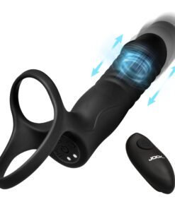 Black vibrating toy with remote control.
