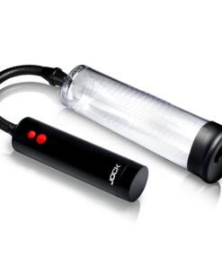 Jock vacuum device featuring a transparent cylinder and a black control unit