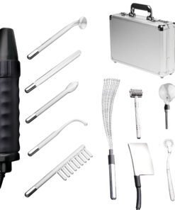 Various skincare and facial treatment tools including a high frequency machine and accessories