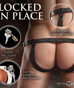 Black adjustable harness with locking mechanism for intimate wear