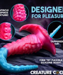 Colorful silicone toy with tentacle and spike textures designed for pleasure.