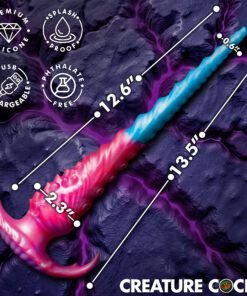 Vibrant silicone toy with measurements displayed