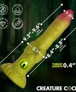 Vibrant green silicone toy with measurement indicators