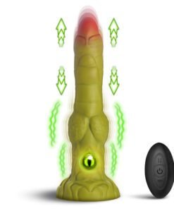 Vibrating green silicone dildo with remote control