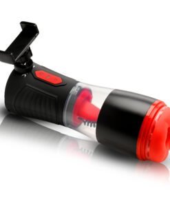 Black and red handheld device with transparent casing