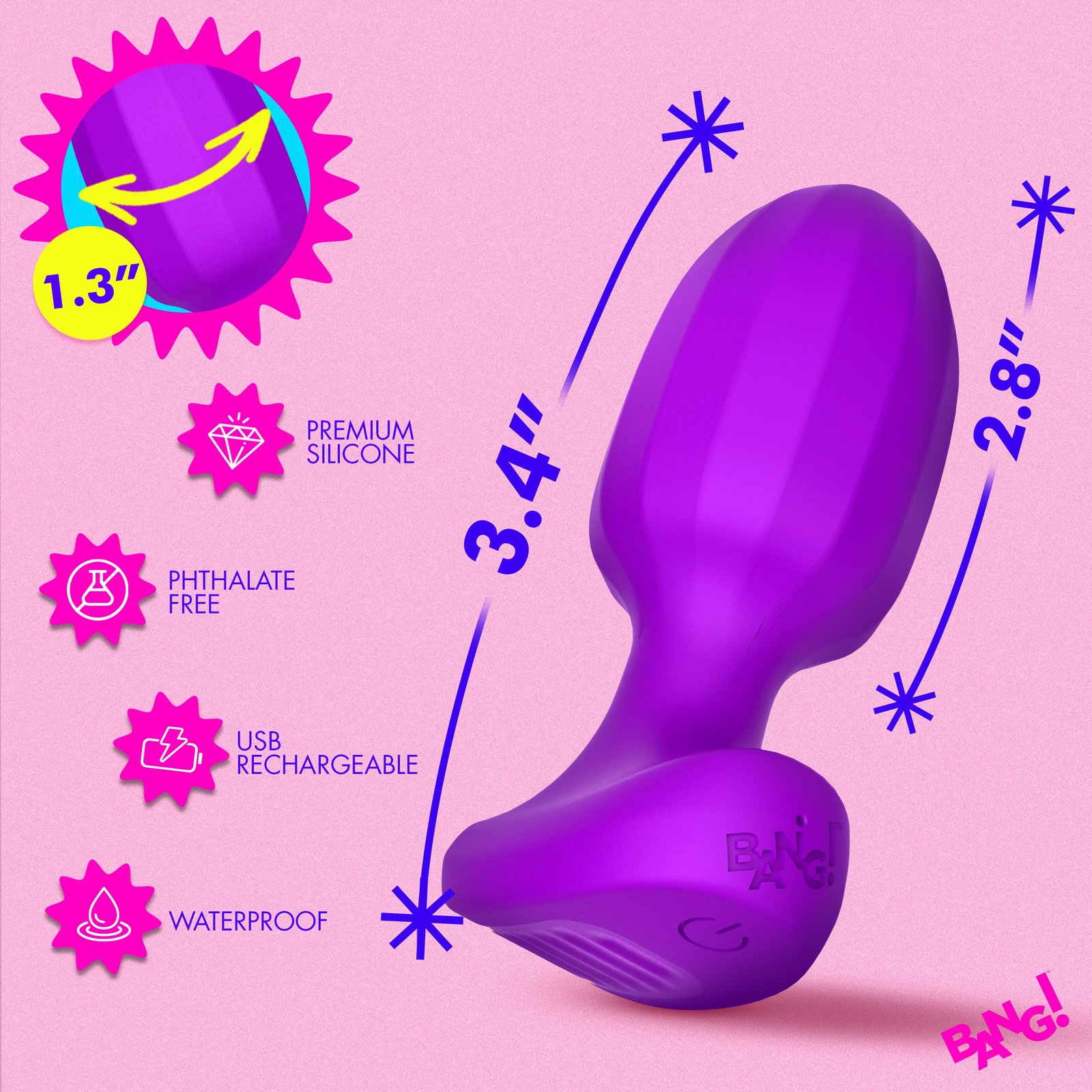 Ribbed Vibrating Silicone Butt Plug - Purple - Image 4