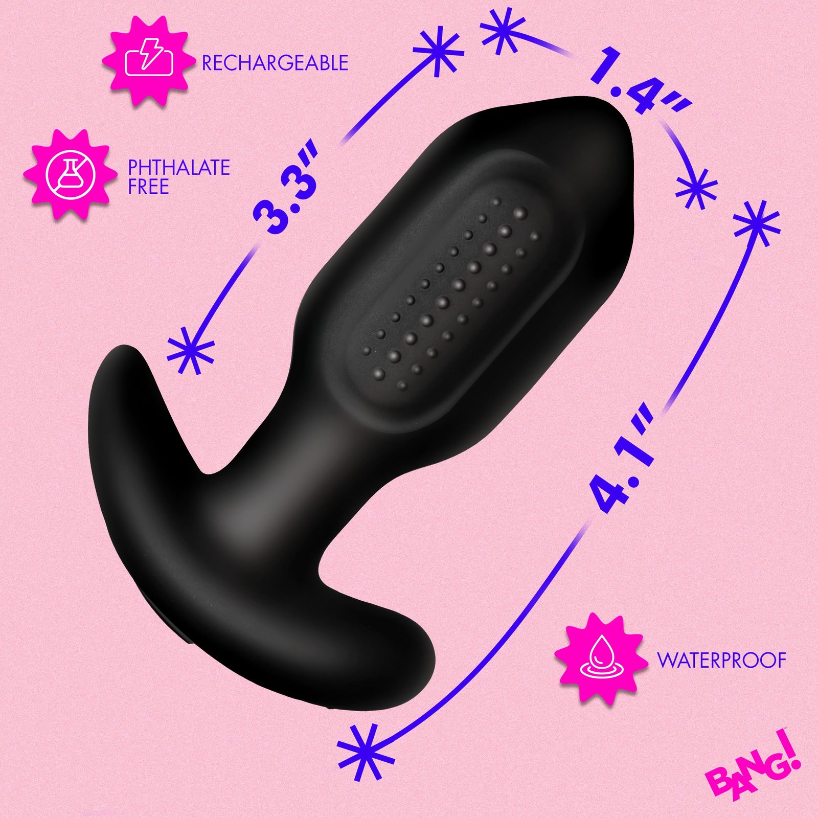Bumpy Vibrating Silicone Butt Plug - Black - Image 4